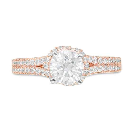 1 CT. T.w. Certified Diamond Frame Double Row Engagement Ring in 14K Rose Gold (I/Si2)