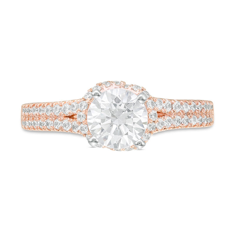 Main Image 4 of 1 CT. T.W. Certified Diamond Frame Double Row Engagement Ring in 14K Rose Gold (I/SI2)