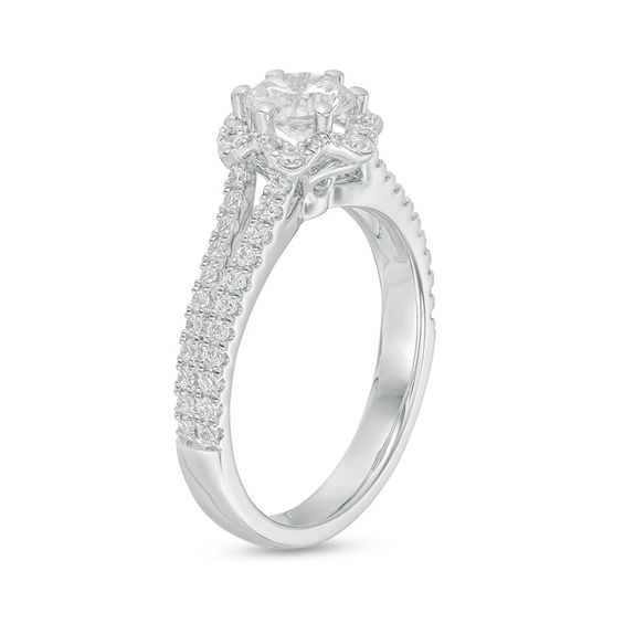 1-1/4 CT. T.w. Diamond Flower Split Shank Engagement Ring in 14K White Gold