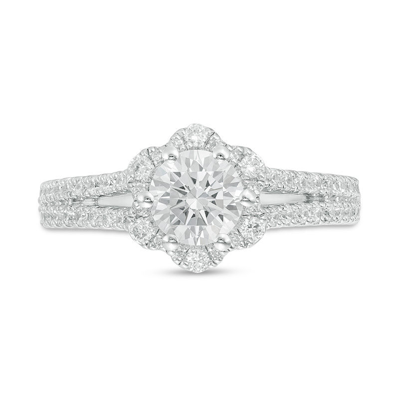 Main Image 4 of 1-1/4 CT. T.W. Diamond Flower Split Shank Engagement Ring in 14K White Gold