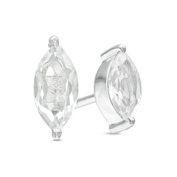 Marquise Lab-Created White Sapphire Solitaire Stud Earrings in Sterling Silver
