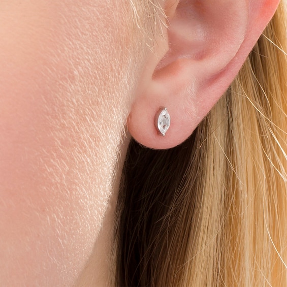 Marquise Lab-Created White Sapphire Solitaire Stud Earrings in Sterling Silver