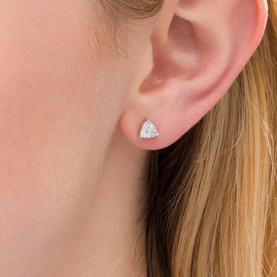 5.0mm Trillion-Cut Lab-Created White Sapphire Solitaire Stud Earrings in Sterling Silver