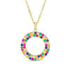 Thumbnail Image 1 of Lab-Created Multi-Color Sapphire, Ruby and Emerald Open Double Circle Pendant in Sterling Silver with 18K Gold Plate