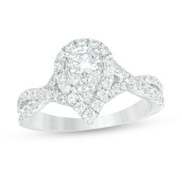 1-1/4 CT. T.W. Composite Diamond Pear-Shaped Frame Twist Shank Engagement Ring in 14K White Gold