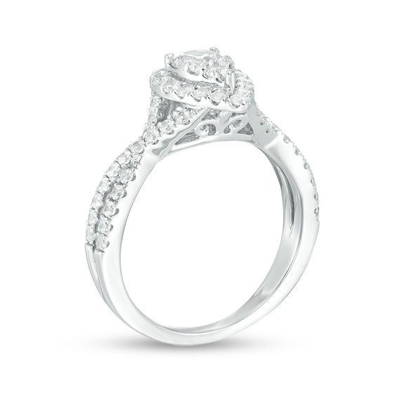1-1/4 CT. T.w. Composite Diamond Pear-Shaped Frame Twist Shank Engagement Ring in 14K White Gold