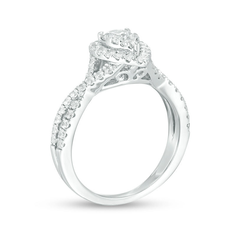Main Image 3 of 1-1/4 CT. T.W. Composite Diamond Pear-Shaped Frame Twist Shank Engagement Ring in 14K White Gold