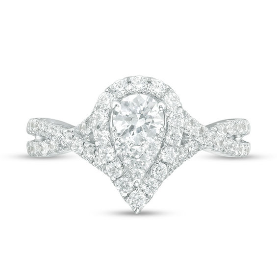 1-1/4 CT. T.w. Composite Diamond Pear-Shaped Frame Twist Shank Engagement Ring in 14K White Gold