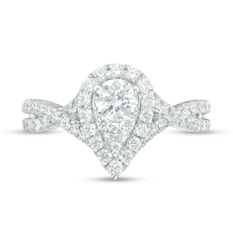 Main Image 4 of 1-1/4 CT. T.W. Composite Diamond Pear-Shaped Frame Twist Shank Engagement Ring in 14K White Gold