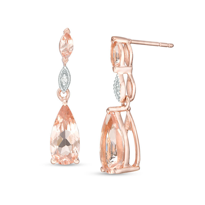 Main Image 1 of Pear-Shaped and Marquise Morganite with Diamond Accent Vintage-Style Double Drop Earrings in 10K Rose Gold