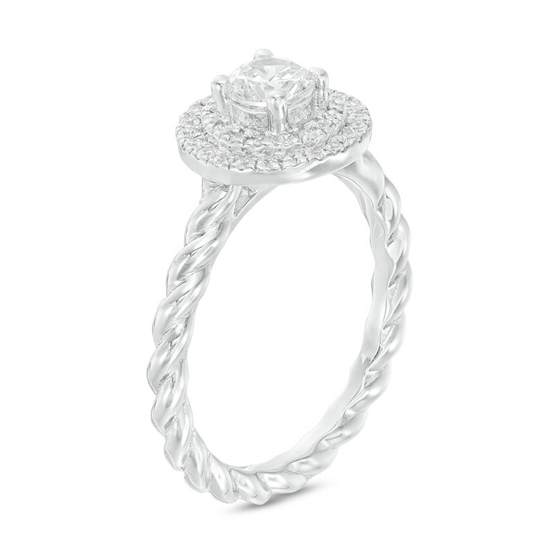 3/4 CT. T.W. Diamond Double Frame Rope Shank Engagement Ring in Platinum (I/SI2)