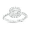 3/4 CT. T.W. Cushion-Cut Diamond Double Frame Rope Shank Engagement Ring in Platinum (I/SI2)
