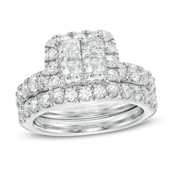 3 CT. T.w. Quad Princess-Cut Diamond Frame Bridal Set in 14K White Gold