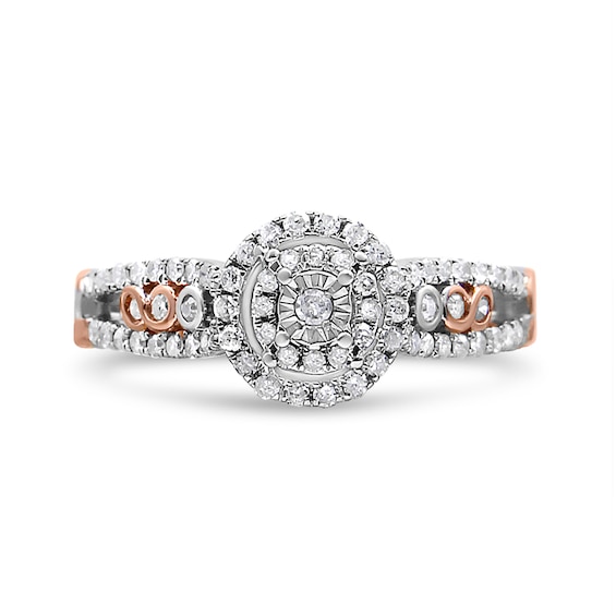 3/8 CT. T.w. Diamond Double Frame Split Shank Engagement Ring in Sterling Silver with 14K Rose Gold Plate