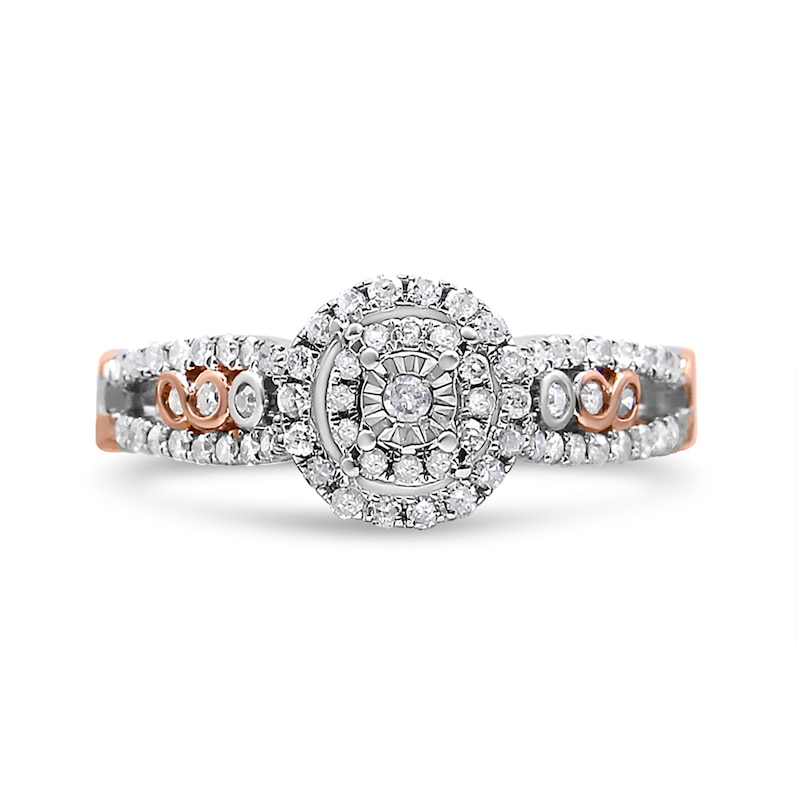 Main Image 1 of 3/8 CT. T.W. Diamond Double Frame Split Shank Engagement Ring in Sterling Silver with 14K Rose Gold Plate