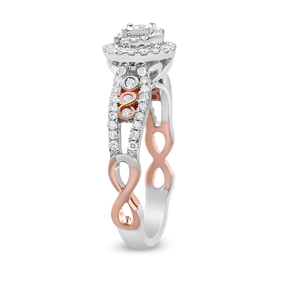 3/8 CT. T.w. Diamond Double Frame Split Shank Engagement Ring in Sterling Silver with 14K Rose Gold Plate