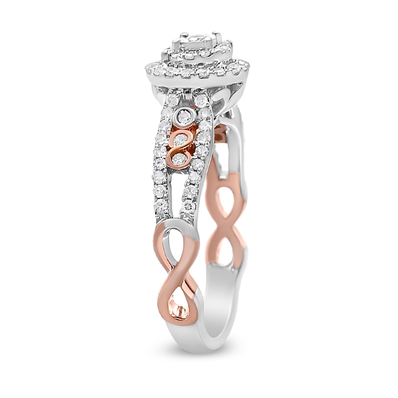 Main Image 2 of 3/8 CT. T.W. Diamond Double Frame Split Shank Engagement Ring in Sterling Silver with 14K Rose Gold Plate
