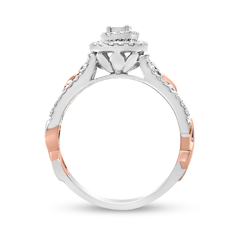Main Image 3 of 3/8 CT. T.W. Diamond Double Frame Split Shank Engagement Ring in Sterling Silver with 14K Rose Gold Plate