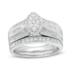 1/2 CT. T.W. Marquise Composite Diamond Frame Bridal Set in Sterling Silver