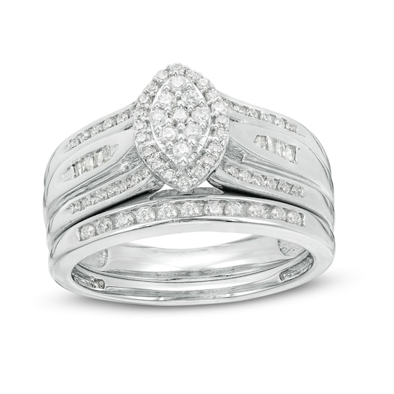 1/2 CT. T.w. Marquise Composite Diamond Frame Bridal Set in Sterling Silver