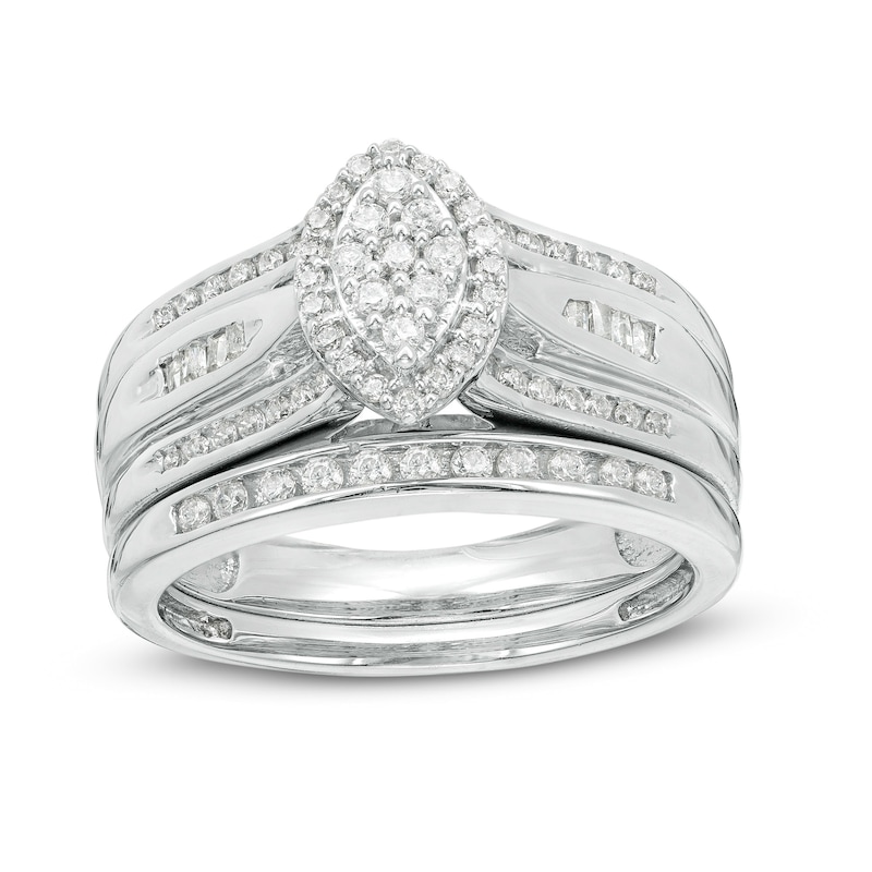 Main Image 1 of 1/2 CT. T.W. Marquise Composite Diamond Frame Bridal Set in Sterling Silver
