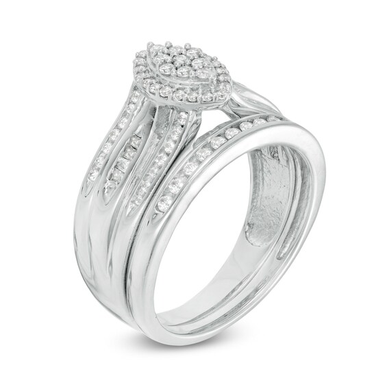 1/2 CT. T.w. Marquise Composite Diamond Frame Bridal Set in Sterling Silver
