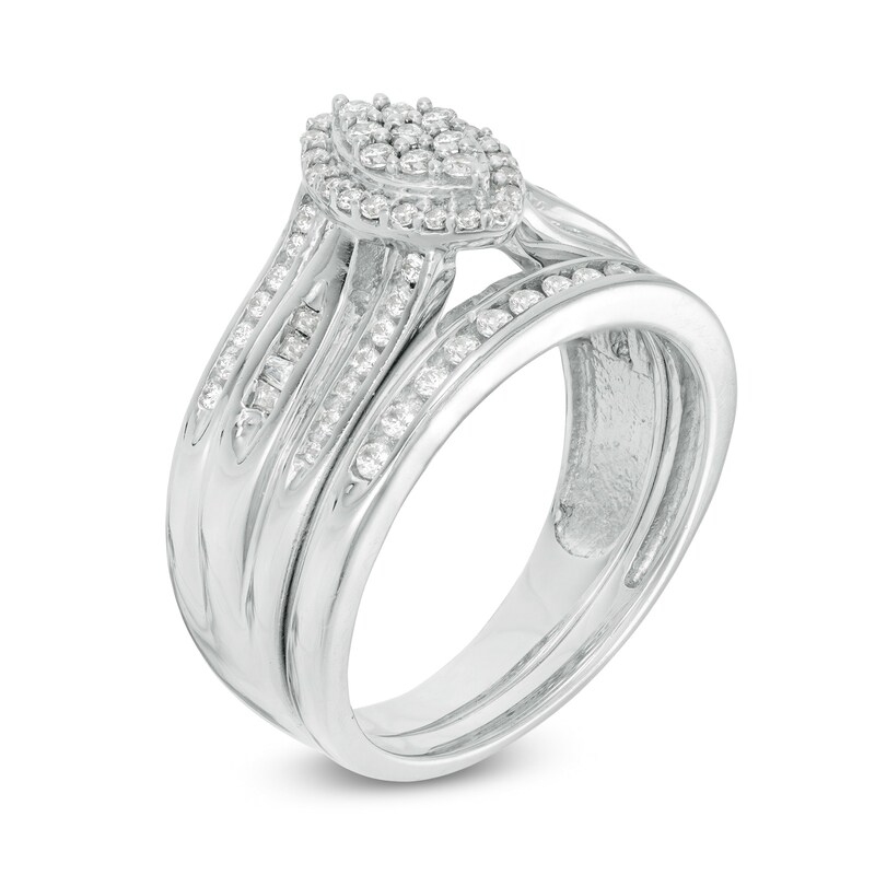Main Image 3 of 1/2 CT. T.W. Marquise Composite Diamond Frame Bridal Set in Sterling Silver