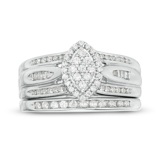 1/2 CT. T.w. Marquise Composite Diamond Frame Bridal Set in Sterling Silver