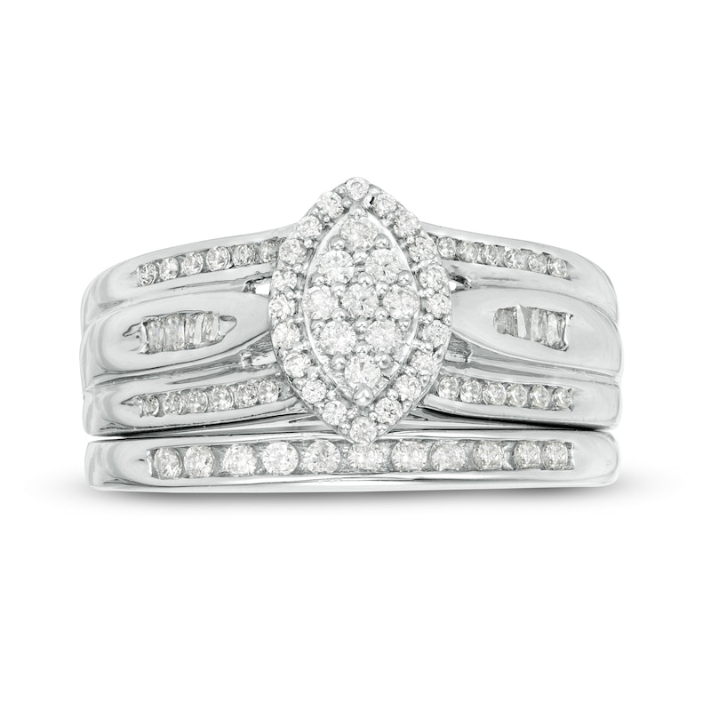 Main Image 4 of 1/2 CT. T.W. Marquise Composite Diamond Frame Bridal Set in Sterling Silver