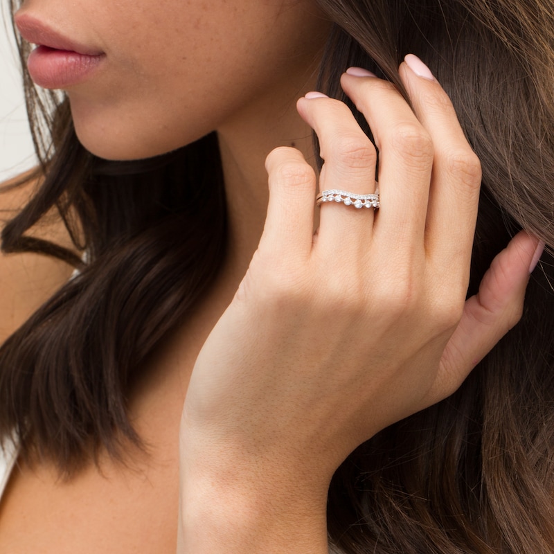 Main Image 2 of 1/2 CT. T.W. Certified Diamond Double Row Contour Anniversary Band in 14K White Gold (H/I1)