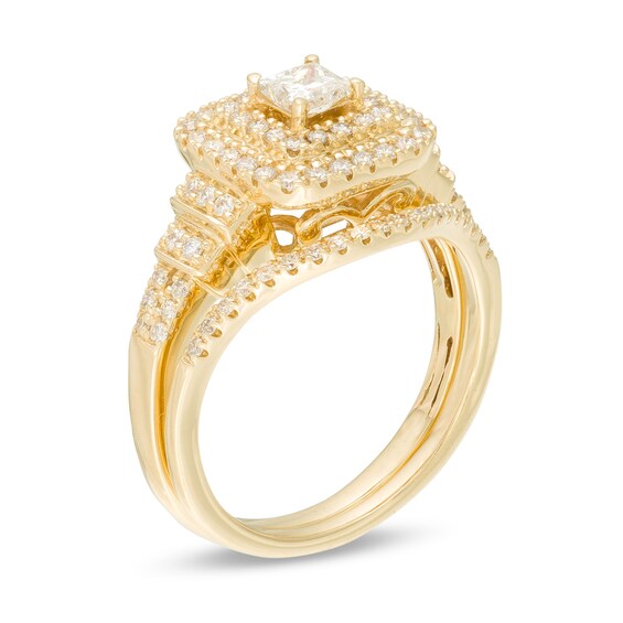 3/4 CT. T.W. Certified Princess-Cut Diamond Double Frame Bridal Set in 14K Gold (H/I1)