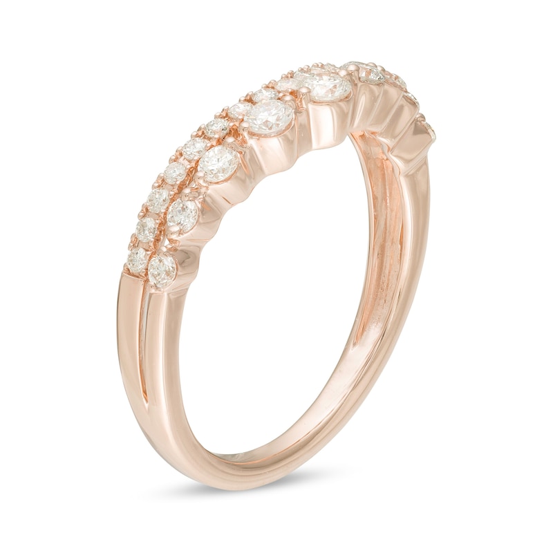 1/2 CT. T.W. Certified Diamond Double Row Contour Anniversary Band in 14K Rose Gold (H/I1)