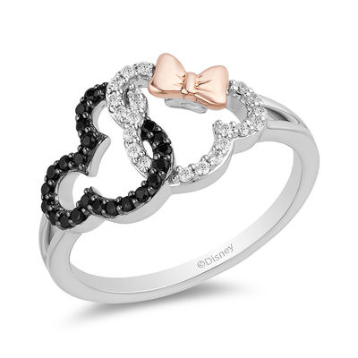 Mickey Mouse Minnie Mouse 1 4 Ct T W Diamond Interlocking Ring In Sterling Silver And 10k Rose Gold Size 7 Zales