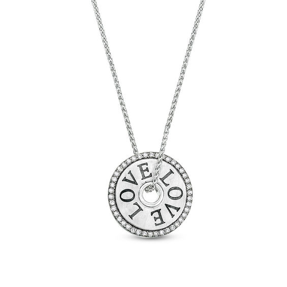 Vera Wang Love Collection 1/10 CT. T.w. Diamond 15.0mm "Love" Token Pendant in Sterling Silver - 19"