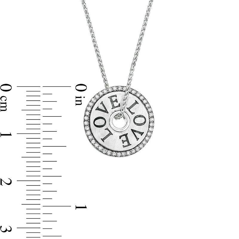 Main Image 4 of Vera Wang Love Collection 1/10 CT. T.W. Diamond 15.0mm "LOVE" Token Pendant in Sterling Silver - 19"