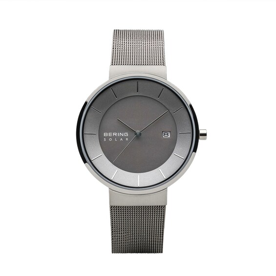 Men's Bering Slim Solar Mesh Watch with Grey Dial (Model: 14639-309) Men's Bering Slim Solar Mesh Watch with Grey Dial (Model: 14639-309)