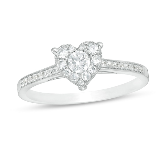 1/3 C. T.W. Diamond HeartShape Frame Engagement Ring in 14K White Gold