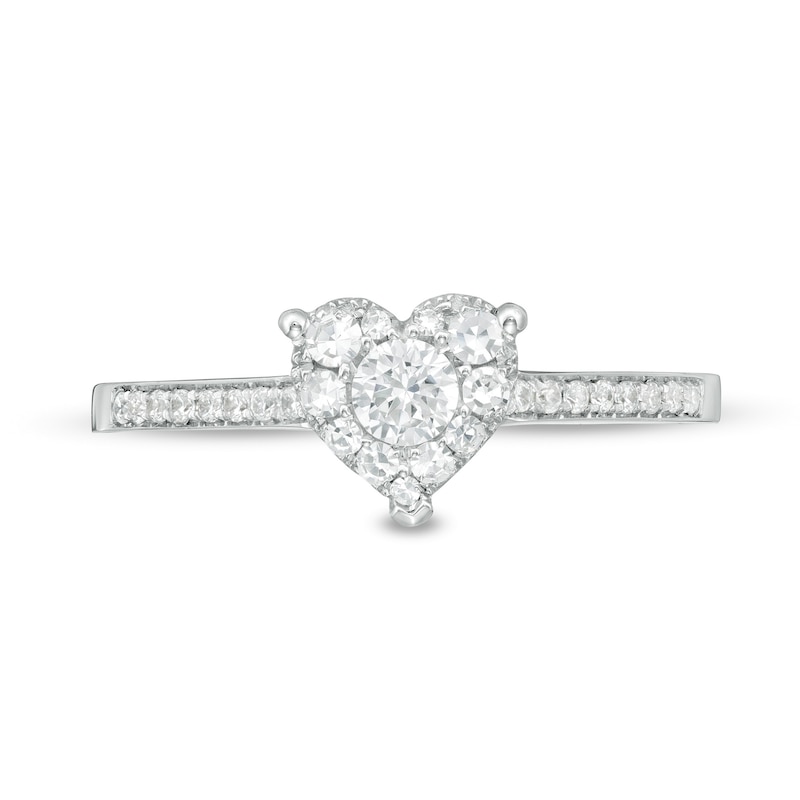 Main Image 3 of 1/3 C. T.W. Diamond Heart-Shape Frame Engagement Ring in 14K White Gold