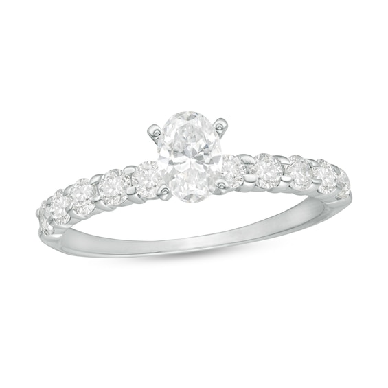 1 CT. T.w. Oval Diamond Engagement Ring in 14K White Gold