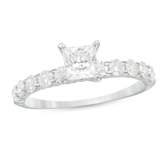 1 CT. T.w. Princess-Cut Diamond High Profile Engagement Ring in 14K White Gold