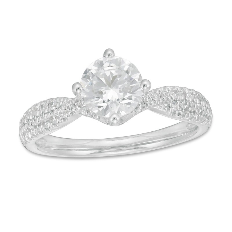 Main Image 1 of 1-1/4 CT. T.W. Certified Diamond Crossover Engagement Ring in 14K White Gold (I/SI2)