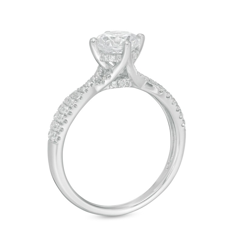 Main Image 3 of 1-1/4 CT. T.W. Certified Diamond Crossover Engagement Ring in 14K White Gold (I/SI2)