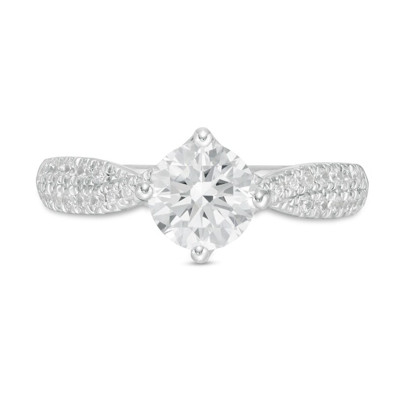 Main Image 4 of 1-1/4 CT. T.W. Certified Diamond Crossover Engagement Ring in 14K White Gold (I/SI2)