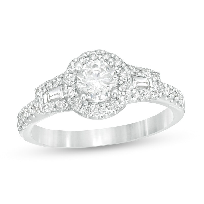 Main Image 1 of 7/8 CT. T.W. Diamond Frame Three Stone Engagement Ring in 14K White Gold