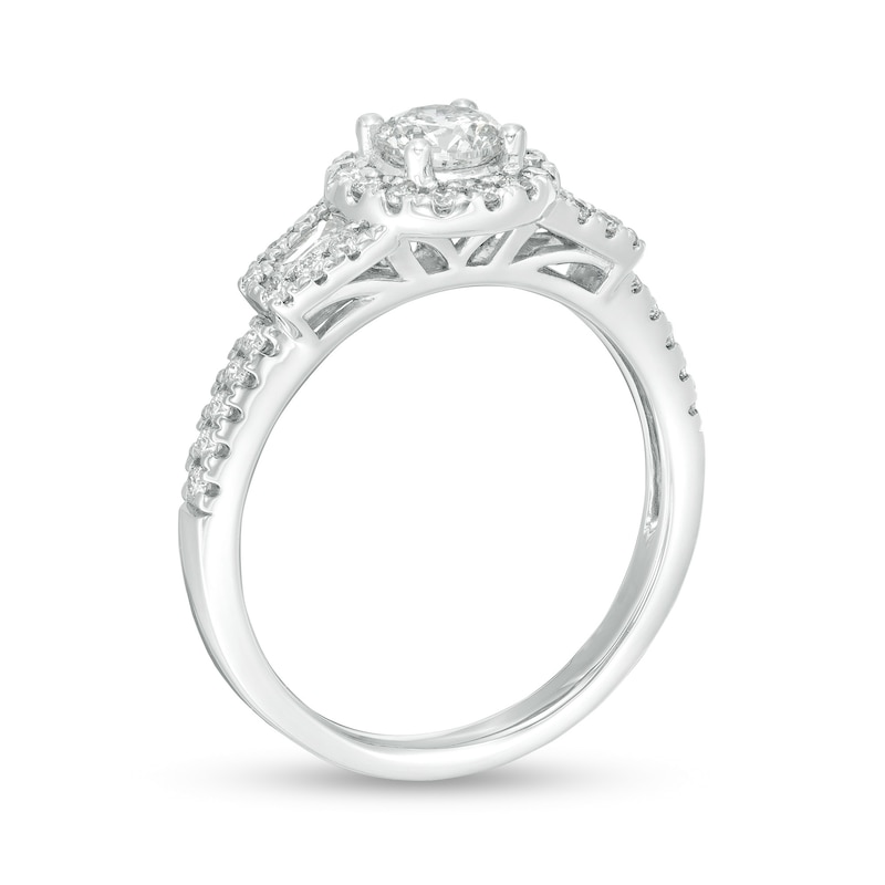 Main Image 3 of 7/8 CT. T.W. Diamond Frame Three Stone Engagement Ring in 14K White Gold