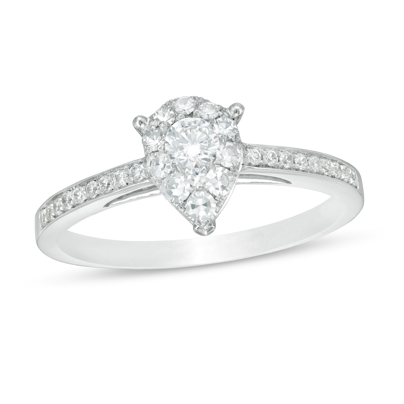 Main Image 1 of 3/8 CT. T.W. Diamond Teardrop-Shape Frame Engagement Ring in 14K White Gold