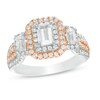 Thumbnail Image 1 of 1-1/2 CT. T.W. Certified Emerald-Cut Diamond Past Present Future®Frame Engagement Ring in 14K Two-Tone Gold (I/SI2)