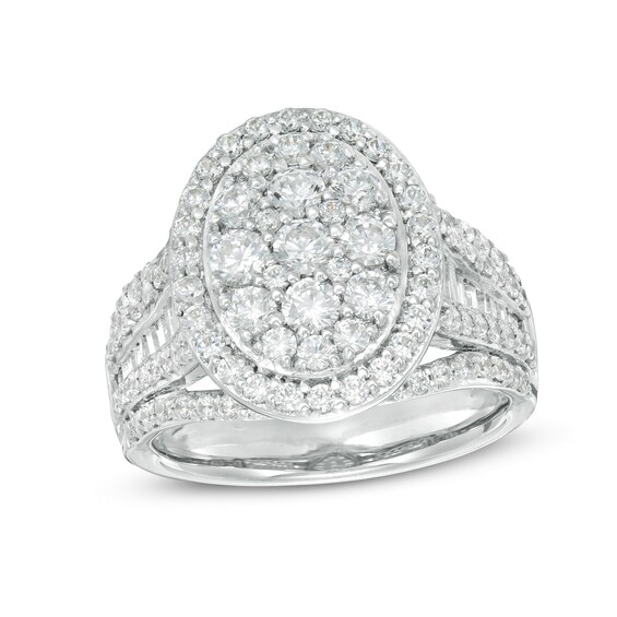 2 CT. T.w. Composite Diamond Oval Frame Multi-Row Engagement Ring in 14K White Gold