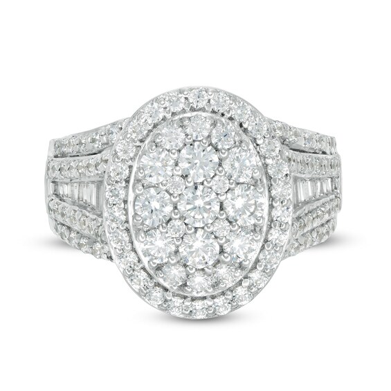 2 CT. T.w. Composite Diamond Oval Frame Multi-Row Engagement Ring in 14K White Gold