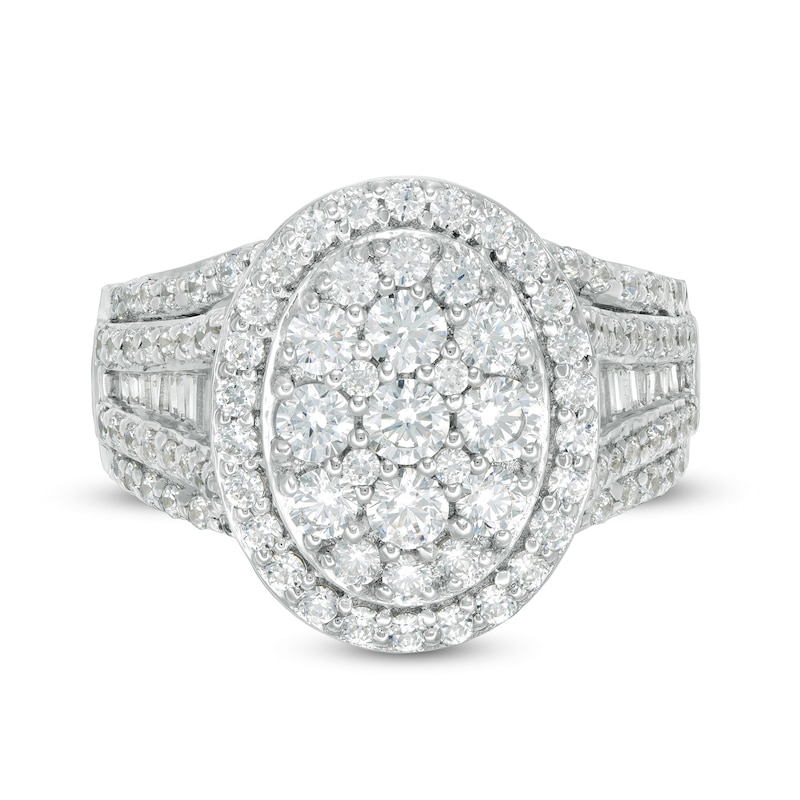 Main Image 3 of 2 CT. T.W. Composite Diamond Oval Frame Multi-Row Engagement Ring in 14K White Gold